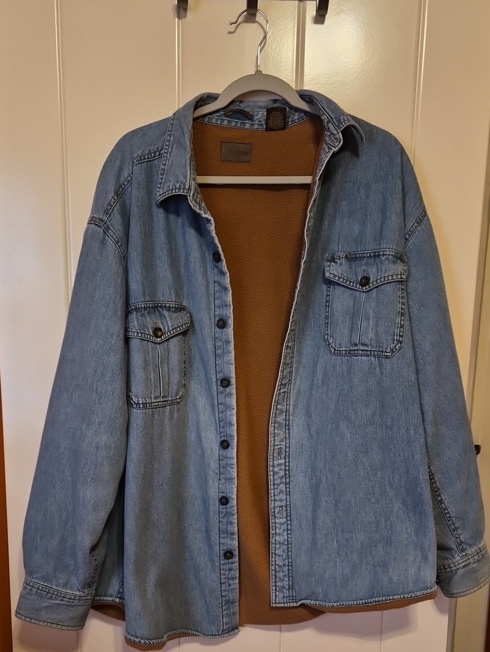 St. John's Bay Light Blue Denim Shirt Jacket with Brown Sherpa Lining